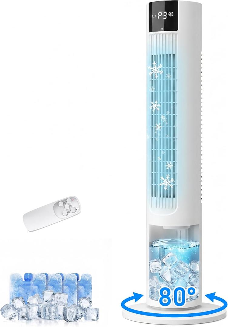 Portable Air Conditioners, 35" Evaporative Air Cooler, 3-In-1 AC Tower Fan That Blows Cold Air, 3 Speeds, 4 Ice Packs, 12H Timer, 80 Oscillation, Remote, Swamp Cooler for Room, Bedroom, Indoor