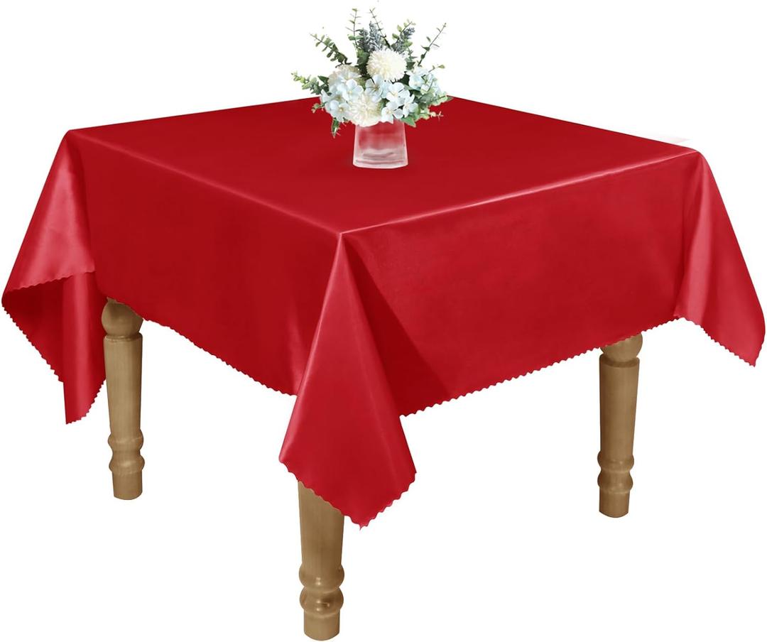 RUDONG M 1 Pack 54 x 54 Inch Square Tablecloth, Red Satin Tablecloth, Silky Satin Square Table Cloth, Bright Smooth Satin Table Cover for Wedding, Banquet, Party Dinning Decoration