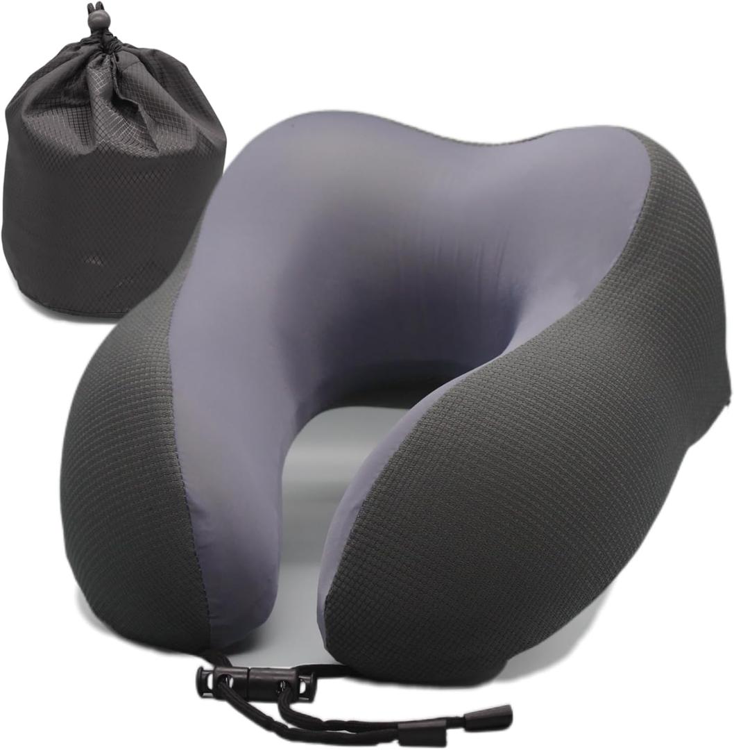 Neck Pillow for Traveling Neck Support with Cooling Ice Silk Cover, High-Density and Relatively Hard Support Machine Washable and Travel-Friendly U-Shaped Memory Foam Pillow for Airplane, Car(Blue)