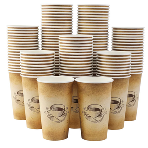 150  Pack 16 oz Disposable Paper Coffee Cups, Hot/Cold Drinking Cups, coffee, Juice, Retro Design, Leak-Proof, Party, Picnic, Events, Travel, Offices, Shops
