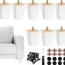 TURSTIN Set of 8 Wood Furniture Legs 3 Inch Square Solid Wood Sofa Legs with M8 T-Nuts Natural Wooden Couch Leg Replacement Legs for Furniture Armchair Bed Dresser Cabinet or DIY Projects, White