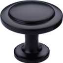 DecoBasics Cabinet Hardware Mushroom Knob (1- Inch, Pack of 25), Kitchen Cabinet Knob, Zinc Cabinet Pull Knobs for Kitchen Cabinet, Dresser and Drawer (Flat Black) (Round-Stepped - Black)