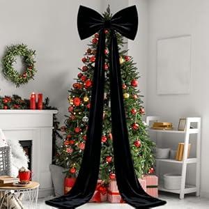 118 x 31 Inch Giant Christmas Tree Topper Bow Extra Large Velvet Bow for Christmas Decoration Huge Xmas Tree Bows with Streamers for Home Holiday Birthday Wedding Party Decor Supplies (Black)