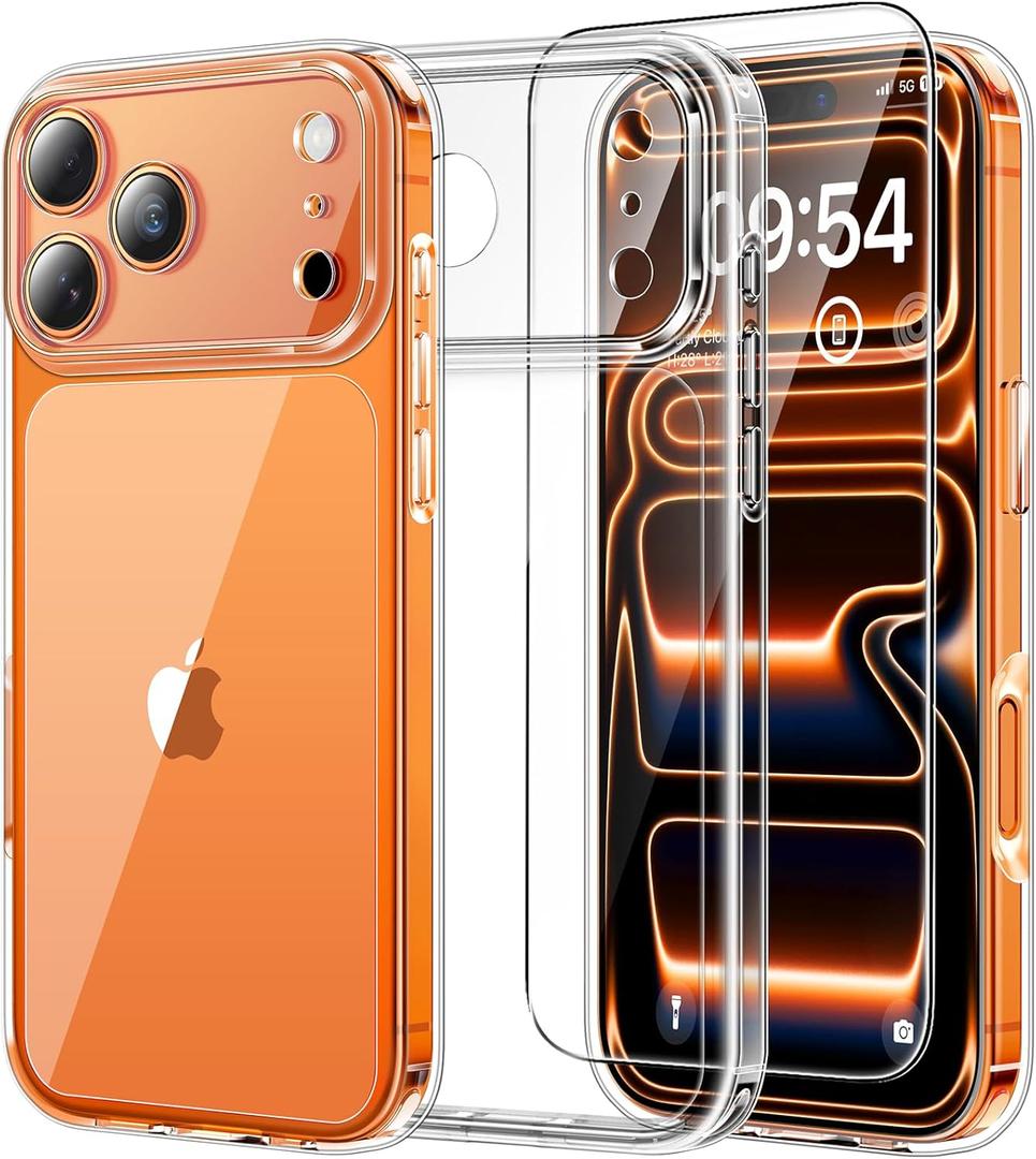 TAURI for iPhone 17 Pro Case, Full Camera Protection with Screen Protector, Anti-Yellowing Military-Grade Protection Shockproof Slim Phone Case for iPhone 17 Pro, Clear