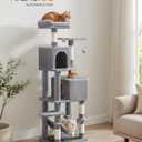 Feandrea Cat Tree, 59.5-Inch Tall Cat Tower, Plush Multi-Level Condo with 5 Scratching Posts, 2 Perches, 2 Caves, Hammock, 2 Pompoms, Light Gray UPCT192W01