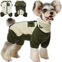 DENTRUN Dog Winter Coat - Polyester Jacket, Pajamas Turtleneck Sweater - Puppy Cold Weather Outfit - Thermal Bodysuit - Soft Jumpsuit (M, Green+Beige)