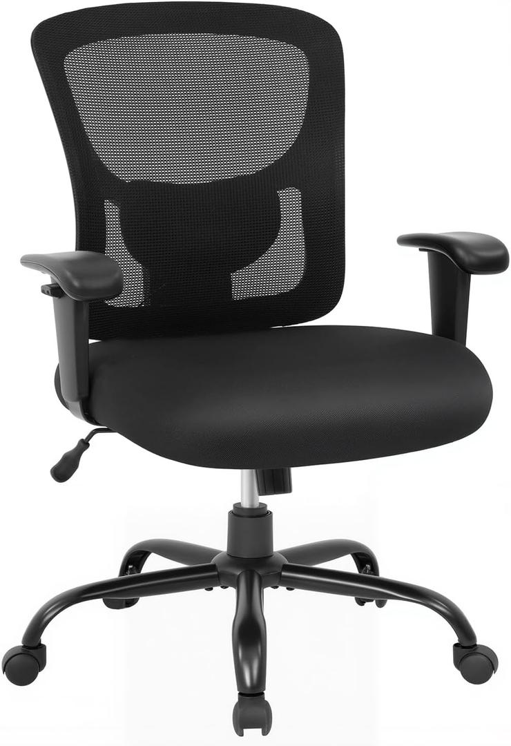 BestOffice Big and Tall 500 lb Mesh Office Chair Ergonomic High Back Desk Chair with Lumbar Support and Extra-Wide Seat for Home Office, Black