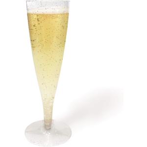 Oasis Creations Plastic Champagne Flute Glasses Set 10 count- 4.5 ounce - Silver Glitter Stem Cups - 2 Pieces - Ideal for Birthday Party, Wedding Reception, Office Parties, and other Celebrations!