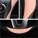 HighnessHwoo Car Steering Wheel Covers for Women Padded Carbon Fiber PU Leather Cute Auto Interior Accessories for Vehicle, Sedan, Universal, Anti Slip, Pink, Standard Size, 14.75-15.15in