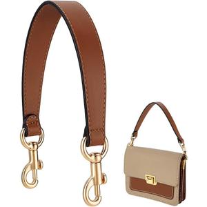 PH PandaHall 15 Inch Short Purse Strap, 1.1 Inch Wide Genuine Leather Bag Strap Brown Bag Handles Replacement Puse Handles with Golden Buckles for Women DIY Underarm Bags Handbag Shoulder Bags