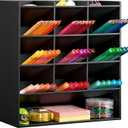 BEYGORM Acrylic Vertical Marker Organizer for 150 Markers with 13 Compartments, Angled Pen & Pencil Holder, Large Desk Stationery & Art Supply Storage for Office & School (10.2 x 9.8 x 4 Inch)