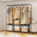 Wardrobe ClosetPortable Closets for Hanging Clothes,Free Standing Clothes Rack with Cover & 3 Hanging rods & 6 Storage Shelves & 2 Side Pockets (3 Row - 49"Wide, Black)