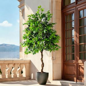 Tall Artificial ficus Tree Large Faux Trees Indoor Outdoor Realistic Floor Fake plantas for Home Living Room Master Bedroom Office Porch Outside Patio arboles artificiales para decoracion Fall Decor