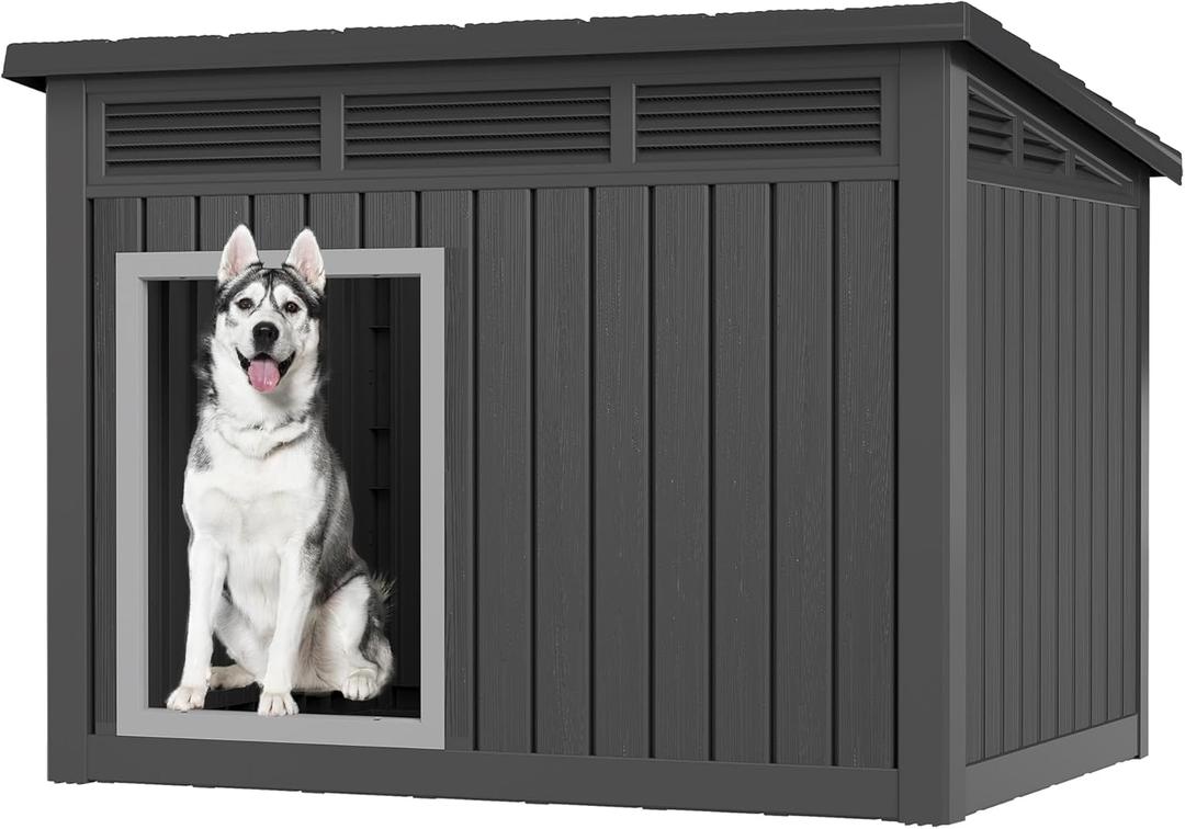 Fancyango Large Dog House for Indoor & Outdoor - Weatherproof & Removable Roof, Fits Small to Large Dogs (42.8" L x 33" W x 31.5" H) - Black