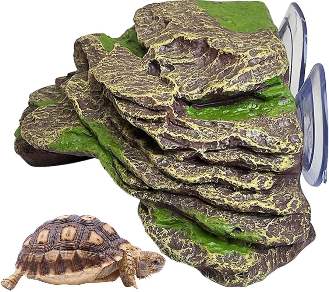 kathson Turtle Basking Platform Floating Turtle Dock Baby Tortoise Climbing Ramp Shale Reptiles Dock Resting Terrace Stone Aquarium Ornament for Frogs Newts (Green Size:7.1”Lx6.3”Wx2.7”H)