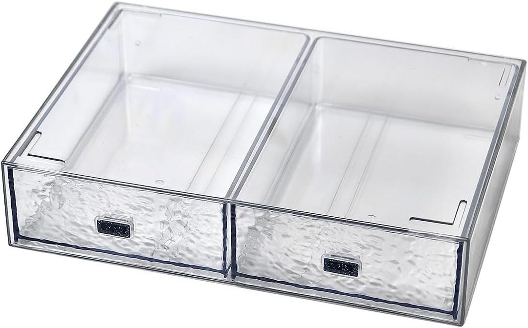 JIAFUJIN Desk Drawer Organizer, Stackable Plastic Storage Drawer, Grocery Organizer For Stationery/Office Supplies (New Clear, 2 Compartment)