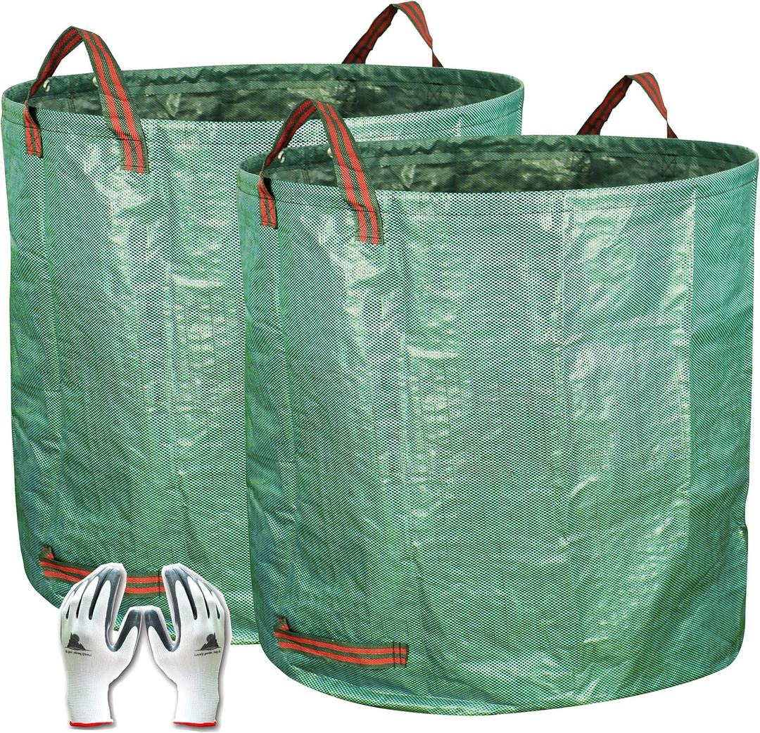 Gardzen 2-Pack 132 Gallon Yard Waste Bags, Reusable Heavy Duty Collapsible Garden Leaf Bags with Plastic Ring, Stand-Up Yard Waste Bin for Leaves, Lawn Debris & Grass Clippings