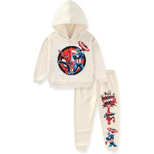 Marvel Spider-Man Captain America Boys Pullover Hoodie and Pants Set for Toddler and Big Kids (5, Beige)
