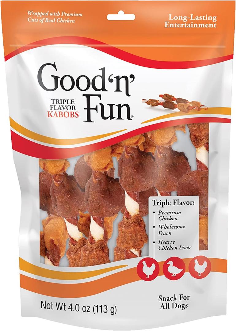 4 x Good'N'Fun Triple Flavored Rawhide Kabobs for Dogs (4 Ounce (Pack of 1))