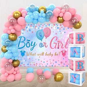 Gender Reveal Baby Balloon Boxes Decorations, Pink Blue Balloon Arch Garland Kits With 4pcs Boxes, Gender Reveal Backdrop for Baby Shower,Boy or Girl gender Reveal Party Supplies(141pcs)