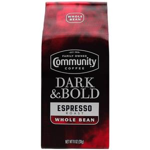 Community Coffee Dark & Bold Espresso Blend, Dark Roast Whole Bean Coffee, 11 Ounce Bag (Pack of 2)