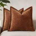 Decorative Chenille Luxury Throw Pillow Covers with Wide Edge, Textured Solid Pillowcases, Soft Velvet Cushion Cover Home Dcor for Couch Sofa Chair Bed,1818 Inch, Set of 2, Burnt Orange