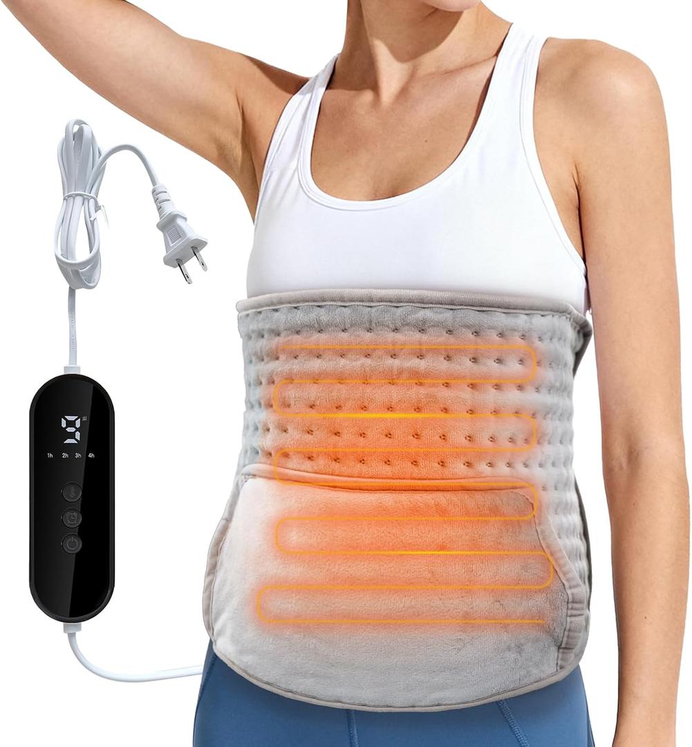 Heating Pad for Back - Electric Heating Pad for Period Cramps Shoulder Pain Relief, 9 Heat Settings and 4 Time Setting, Heat Pad with Adjustable Belt