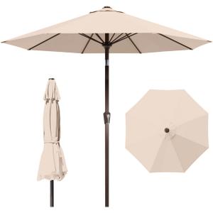 10FT Patio Umbrella Outdoor Market Umbrella with Crank and Tilt, 8 Flexible Fiberglass Ribs, UV-Resistant Waterproof Canopy for Patio, Deck, Garden, Backyard, Beige