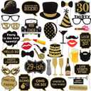 Adult 30th Birthday Photo Booth Props(41Pcs) for Her Him Dirty Thirty 30th Birthday Party, Gold and Red Decorations,30 Birthday Party Supplies for Men Women