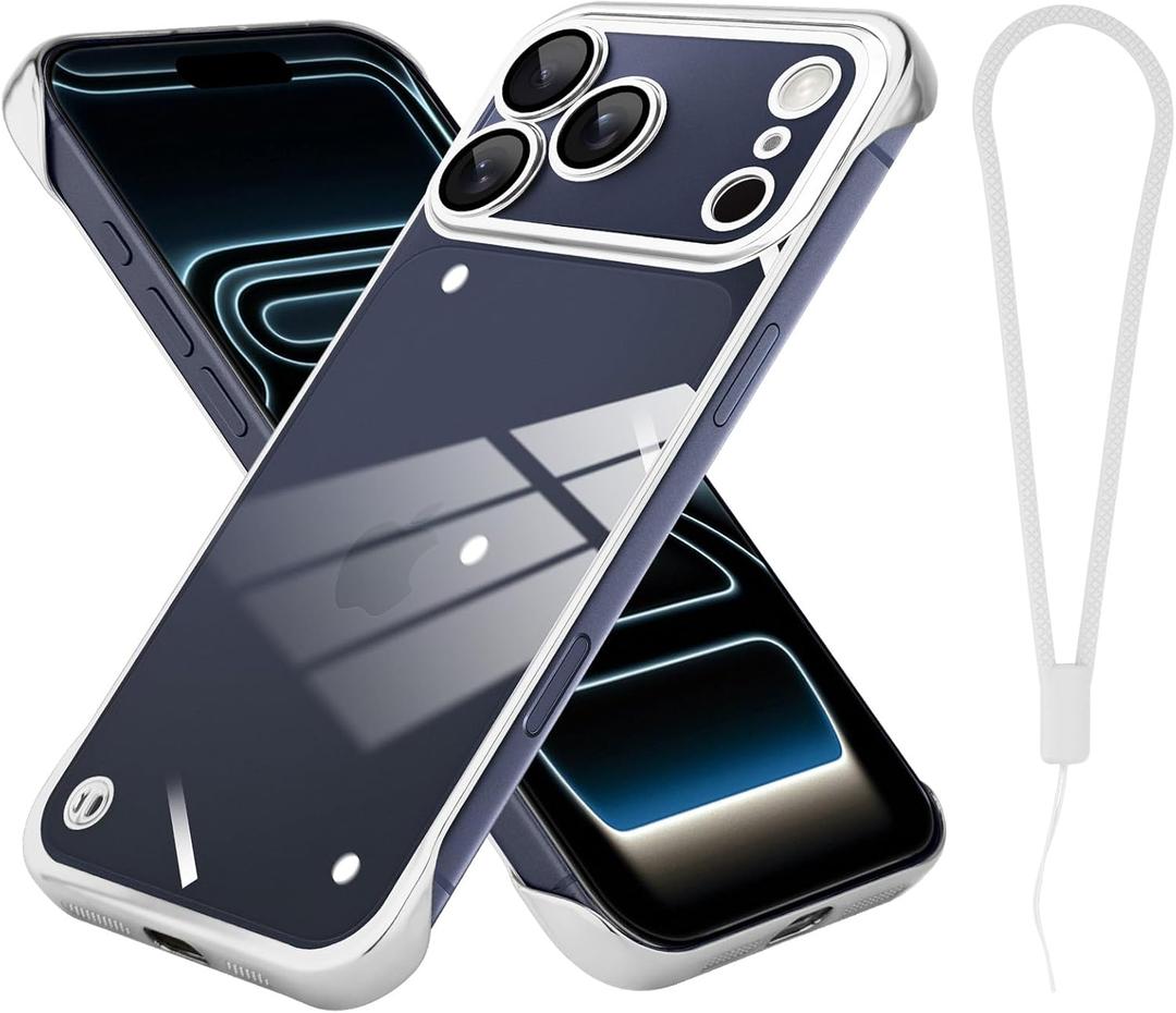 Phone Case, Compatible with iPhone 17 Pro, Transparent Electroplated Silver Phone Case, Frameless Design, with Camera Lens Protection.
