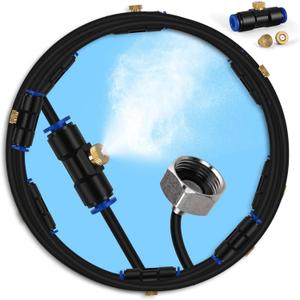 lifeegrn Misting Cooling System, Outdoor Misting System for Patio, 82 FT Misting Line+21 Mist Nozzles+3/4" Brass Adapter,Outdoor Mister System for Patio Garden Trampoline Greenhouse