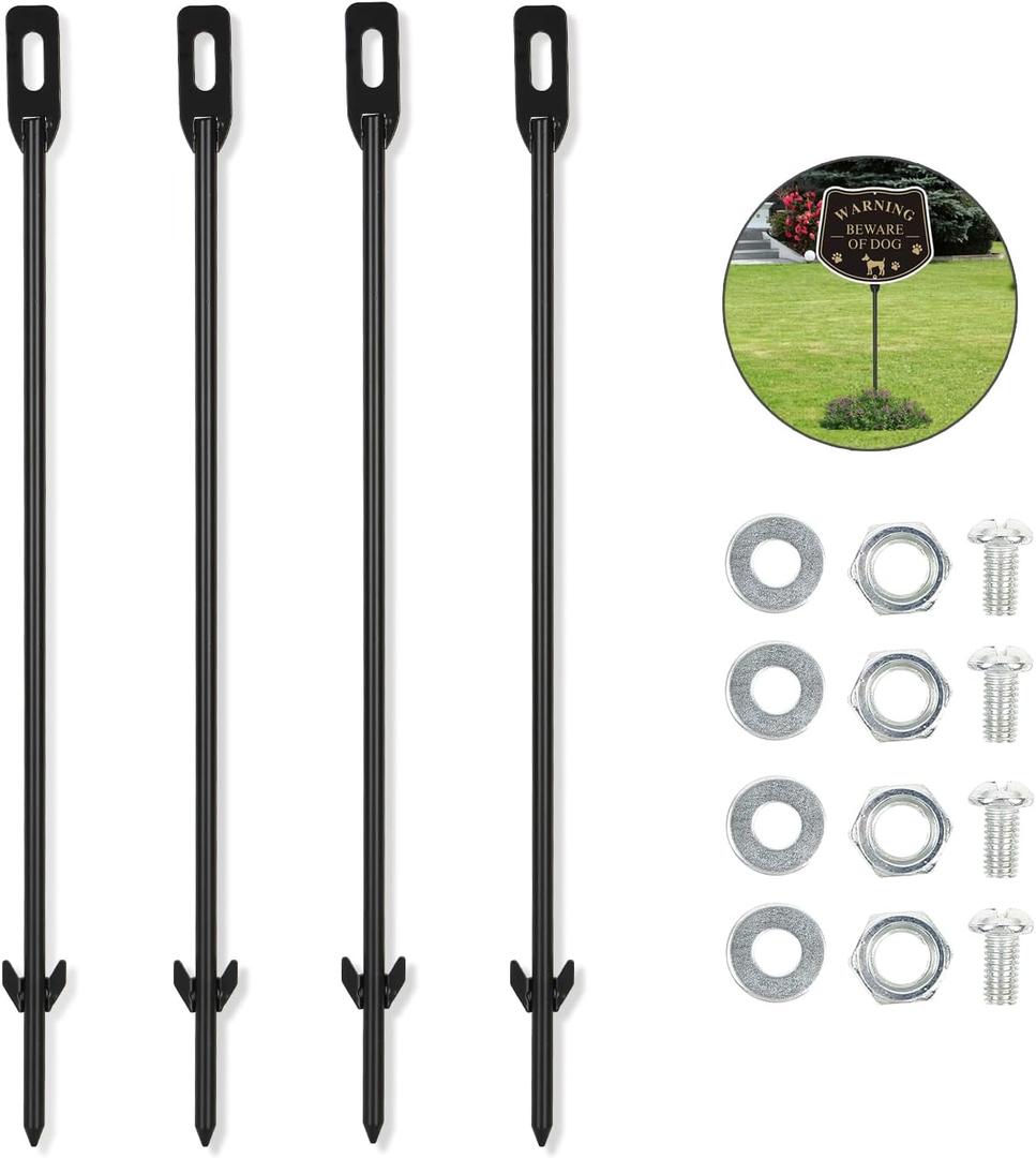 4 Pack Stakes for Yard Signs, Metal Black Stakes for Ground Lawn, 16.5" Long 0.3 Inch Thickness, Easy Install