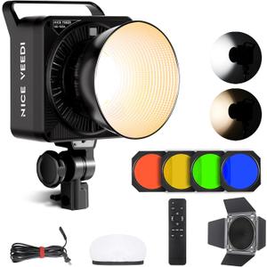 NiceVeedi 125W RGB Professional Cob Video Light with Bowens Mount, 3000K-10000K Studio Light with IR Remote Control, CRI 97+, 9 Effects Continuous Lighting for Video Recording/Photography/Filmmaking