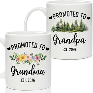 Breezy Valley Gifts for New Grandparents, Promoted to Grandma and Grandpa Coffee Mugs EST.2026, First Time Grandparents Gifts, Pregnancy Announcement Baby Reveal Mugs for New Grandma Grandpa Set