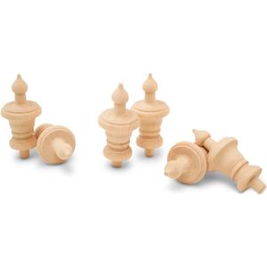Woodpeckers Unfinished Wood Finials - 3-1/2 inch, Pack of 6 Large Craft Finials for Bed Posts, Curtain Rods, Flagpoles and Crafts