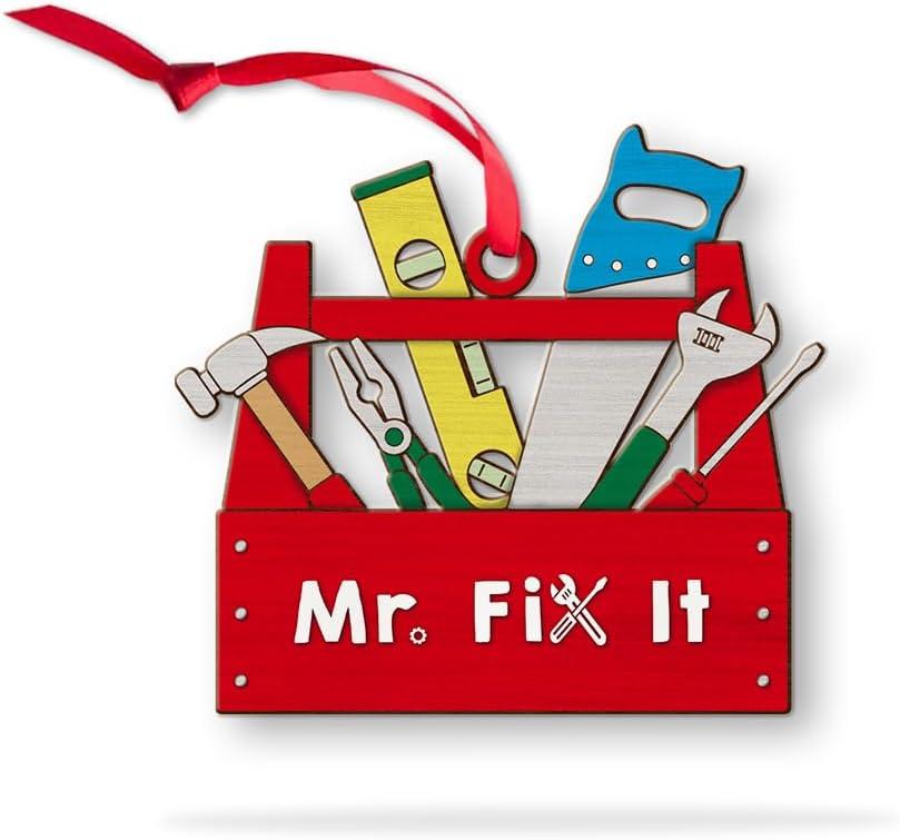 Wooden Tool Box Ornaments for Christmas Tree Dcor, Handyman Toolbox Tool Kit Xmas Ornament with Hammer Wrench, Construction Tools Chest Keepsake Gift for Carpenter Craftsman Artisan Builder Mr Fix It