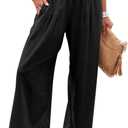 ANRABESS Women Linen Palazzo Pants Summer Boho Wide Leg High Waist Casual Lounge Pant 2026 Beach Travel Vacation Outfits (Small, Black)