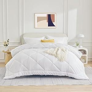 SLEEP ZONE Queen Comforter Duvet Insert, Down Alternative Reversible Comforter, Lightweight, Soft and Breathable Bedding All Season, Diamond Quilting White