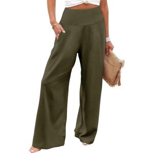 JZC Womens Wide Leg Yoga Pants Comfy Loose Lounge Pajama Flowy Pants Pockets Casual Sweatpants Trouser Army Green XXL