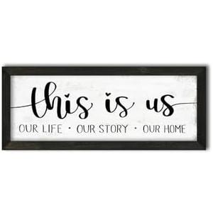 This is Us Our Life Our Story Our Home Wall Decor:Rustic Family Signs Wall Decor for Living Room Inspiration Wall Art Farmhouse Country Family Plaques for Home Entryway Decor Framed 6" x 14.5"
