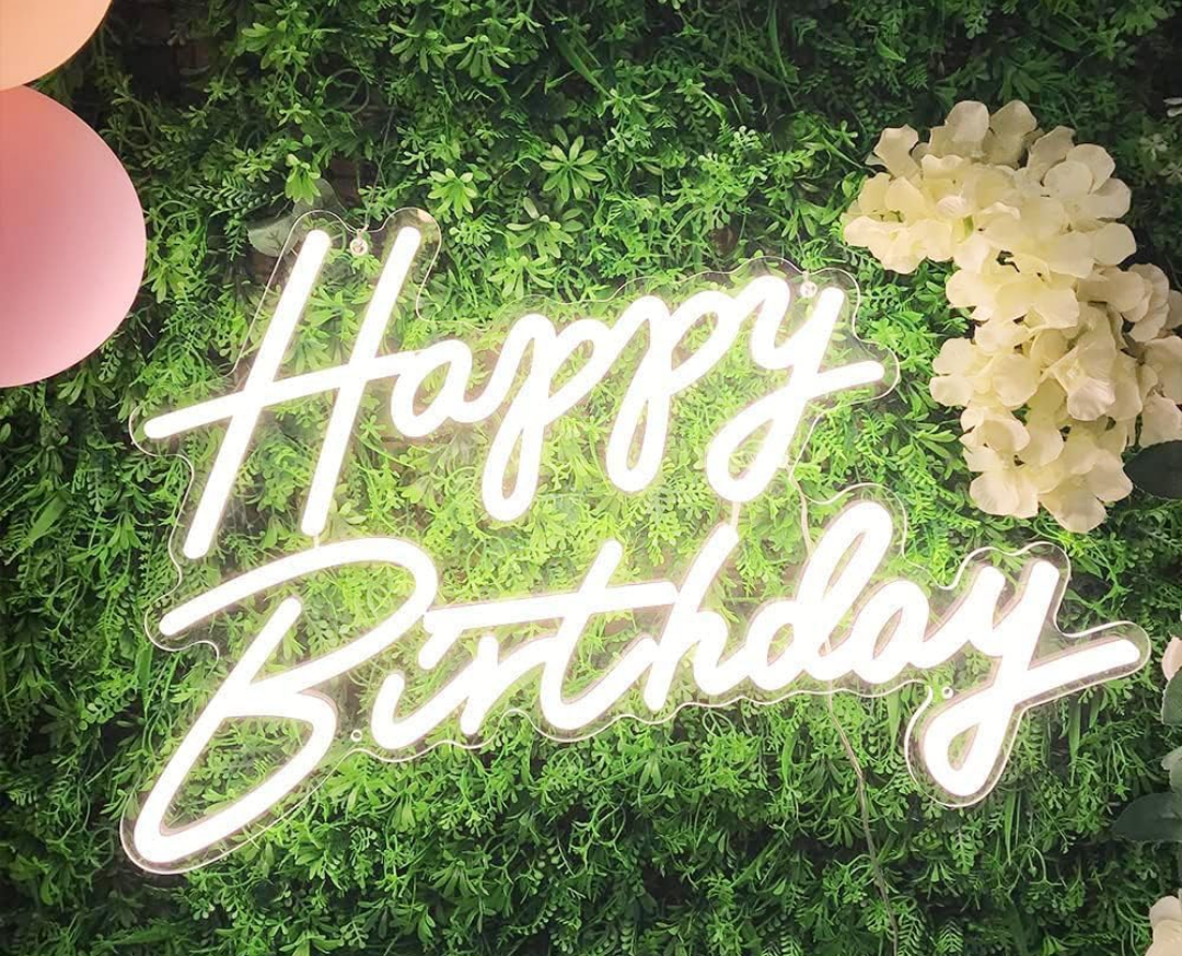 SUNLUMI Happy Birthday Neon Sign Large, 22.4 x 13.3in Happy Birthday Led Light Up Sign for Backdrop Party Wall Decor, Birthday Decorations Sign with 12V Adapter Adjustable Brightness, Warm-white L