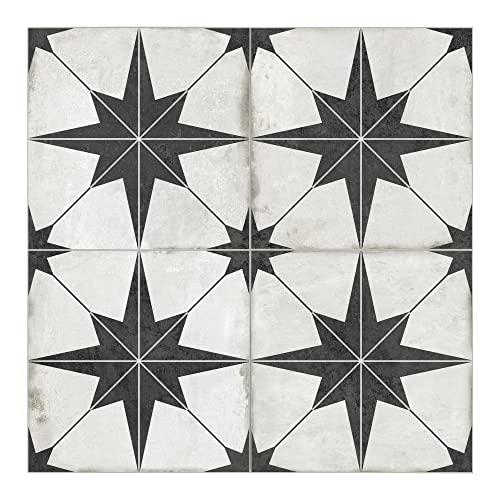 The Tiles Plaza Peel and Stick Encaustic Backsplash, Black Star Patterned Stick on Tile, Self-Adhesive Wall Tile Sticker for Kitchen Bathroom Fireplace Stairs, 10 Sheets