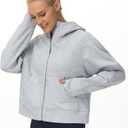 THE GYM PEOPLE Women's Full-Zip Up Hoodies Jacket Fleece Workout Crop Tops Sweatshirts with Pockets Thumb Hole (S)