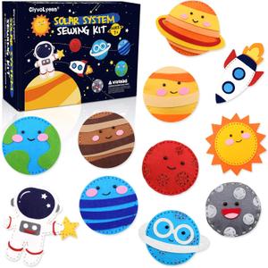 CiyvoLyeen Space Sewing Kit for Kids Solar System DIY Activity Kids Felt Craft Supplies for 7 8 9 10 11 12 Girls and Boys Educational Beginners Sewing Set of 11
