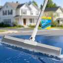 Floor Squeegee Broom with Long Handle, Heavy Duty Rubber Squeegee Kit with 2 Replacement Heads & 1 Cloth, Scrubber for Tile Floor, Garage, Concrete (3-in-1 Set)