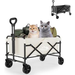 Collapsible Wagon Cart with 5" Removable 360 Swivel Wheels & Adjustable Handle, 220lbs Load Capacity, Dual Detachable Oxford Covers (White+Black) MDF Base, All-Terrain Portable Utility Cart