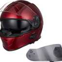VCAN Bluetooth Integrated Full Face Motorcycle Helmet with Dual Visor (X-Large, Gloss Wine Red)