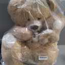 Muiteiur 39 Inch Giant Teddy Bear, Fun Mom Bear Plush with Attached Baby, Large Soft Plush Toy Gift for Kids Girlfriend Boy (Light Brown)