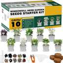 10 Herb Seeds Garden Starter Grow Kit with White Pots, Markers, Nutritional Soil, Watering, Herb Clipper, Complete Indoor Potted Plant Growing Set for Kitchen DIY