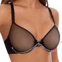 YANDW Sexy Womens Mesh Front Closure Racerback Bras for Women See Through Plunge Non Padded Unlined Sheer Demi Bra Underwire 34D